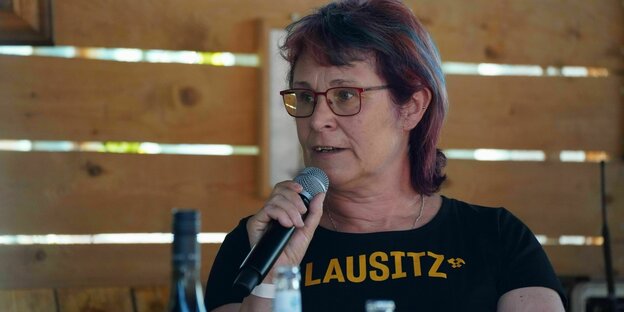 Frau am Mikrofon Frau am Mikrofon