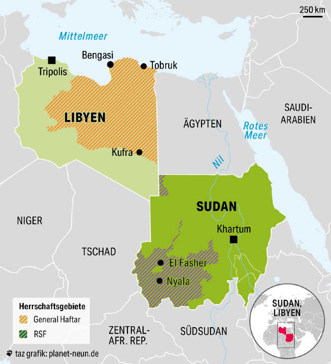 Karte von Sudan und Libyen
